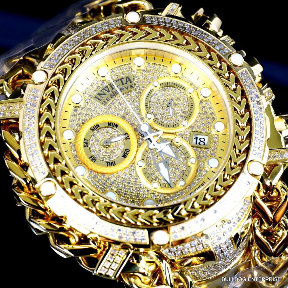Invicta Reserve Gladiator 2.92CTW Diamond Swiss Gold Plated Steel 61mm Watch New