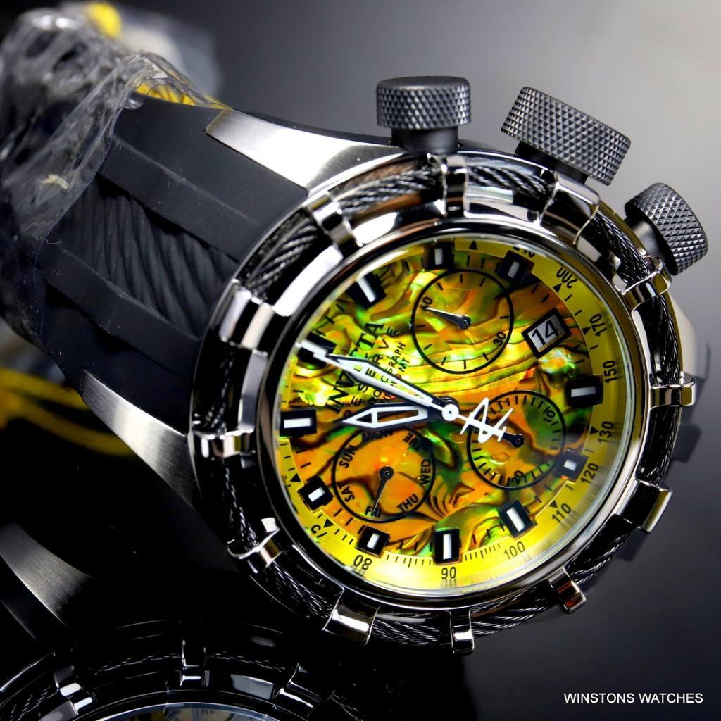Invicta Reserve Bolt Sport Yellow Abalone Rose Gold Cable 50mm Watch Rubber New