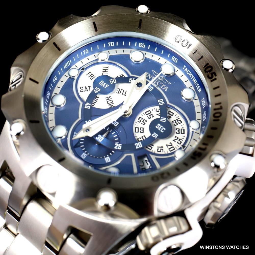 Invicta Reserve Venom Hybrid Swiss Mvt Blue Chronograph Steel Watch 52mm New