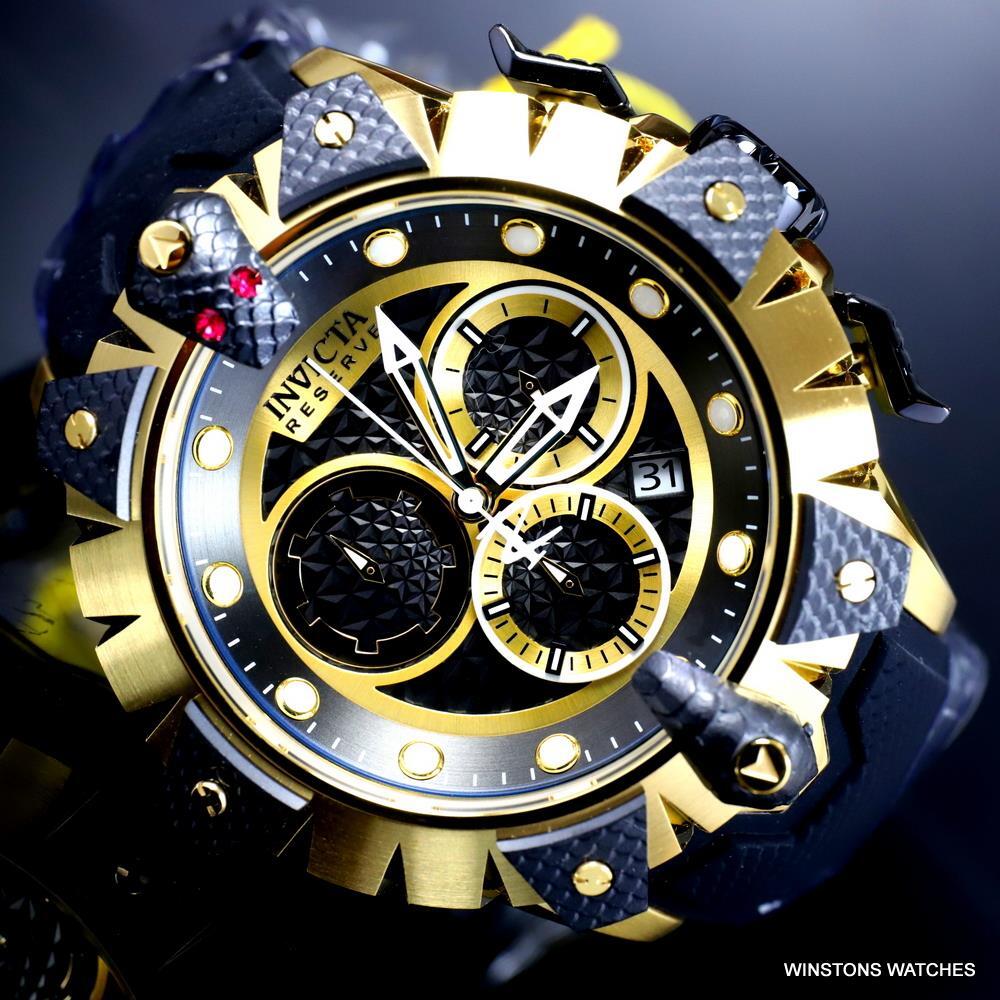 Invicta Reserve Venom Viper Swiss Mvt Chrono Gold Plated 52mm Black Watch New