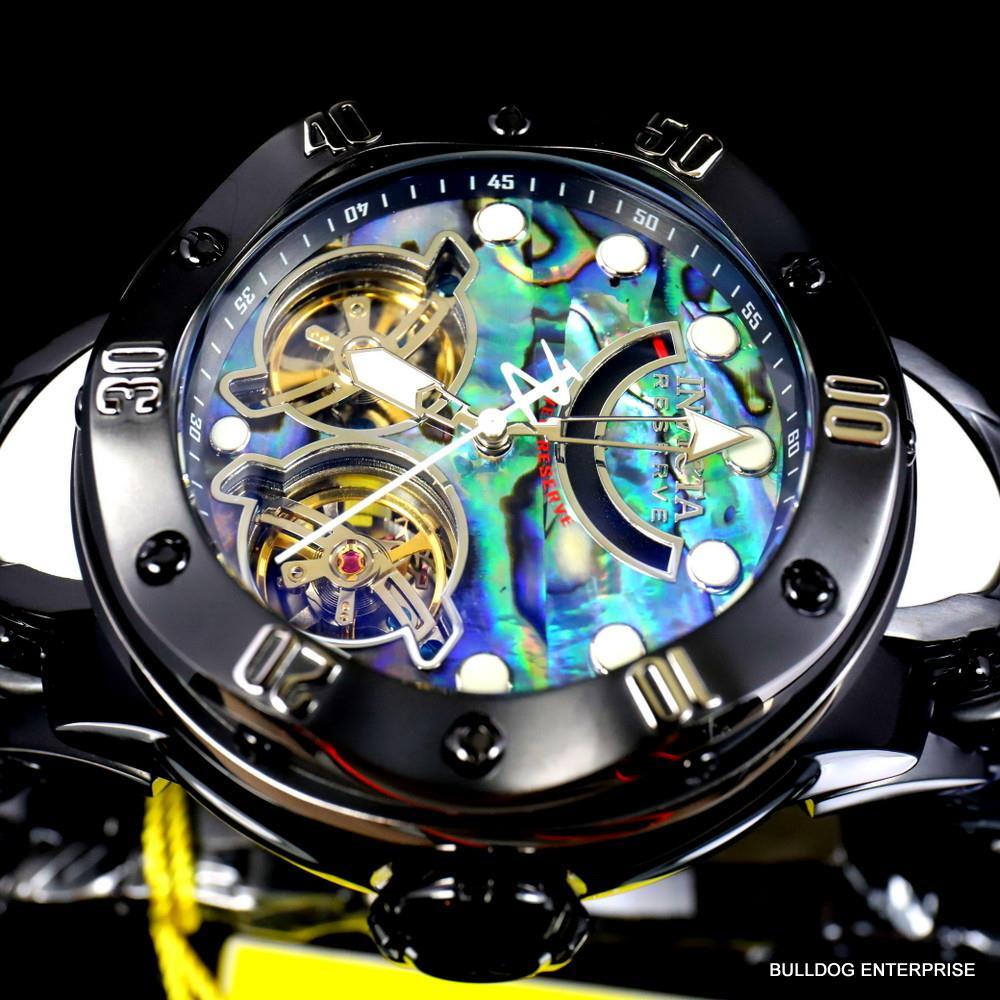 Invicta Reserve Kraken Abalone Double Open Heart Automatic Black Steel Watch New