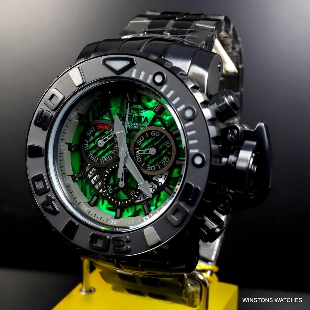 Invicta Sea Hunter Gen II Green Abalone Swiss Mvt 58mm Black Steel Watch New