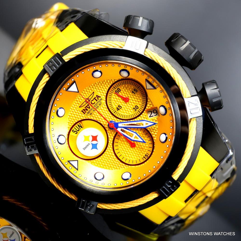 Invicta NFL Bolt Zeus Pittsburgh Steelers Chrono Swiss Yellow 52mm Watch New
