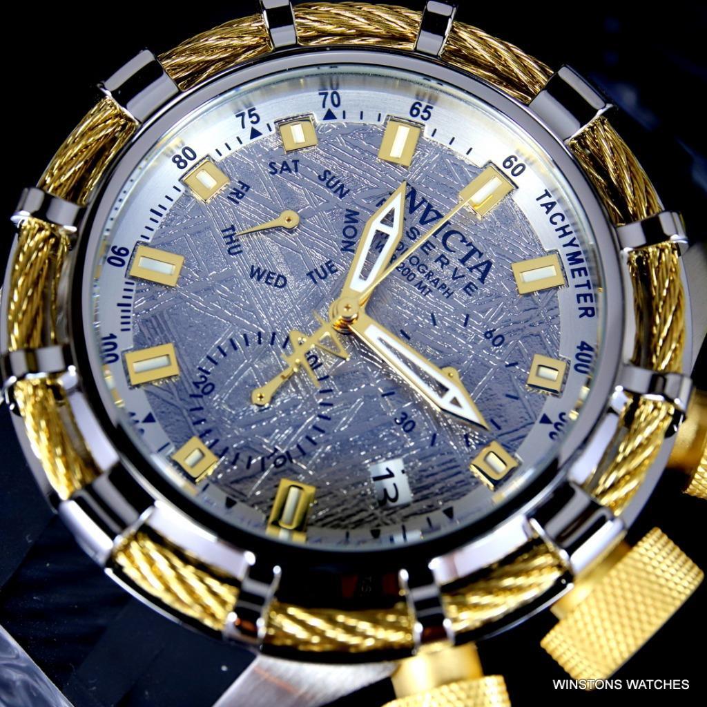 Invicta Reserve Bolt Muonionalusta Meteorite Swiss Mvt Gold Tone 50mm Watch New
