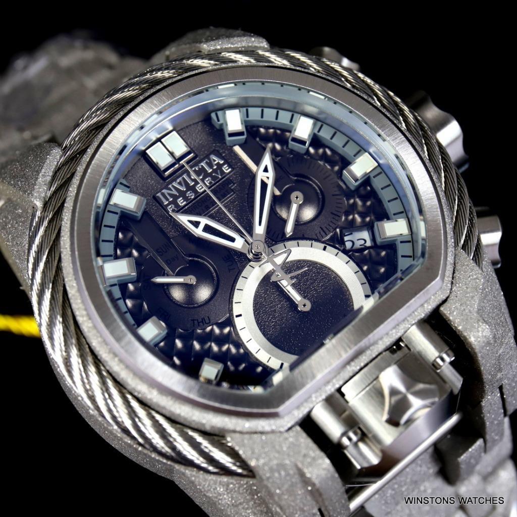 Invicta Reserve Bolt Zeus Magnum Sandblasted Steel 52mm Black 2 Dials Watch New