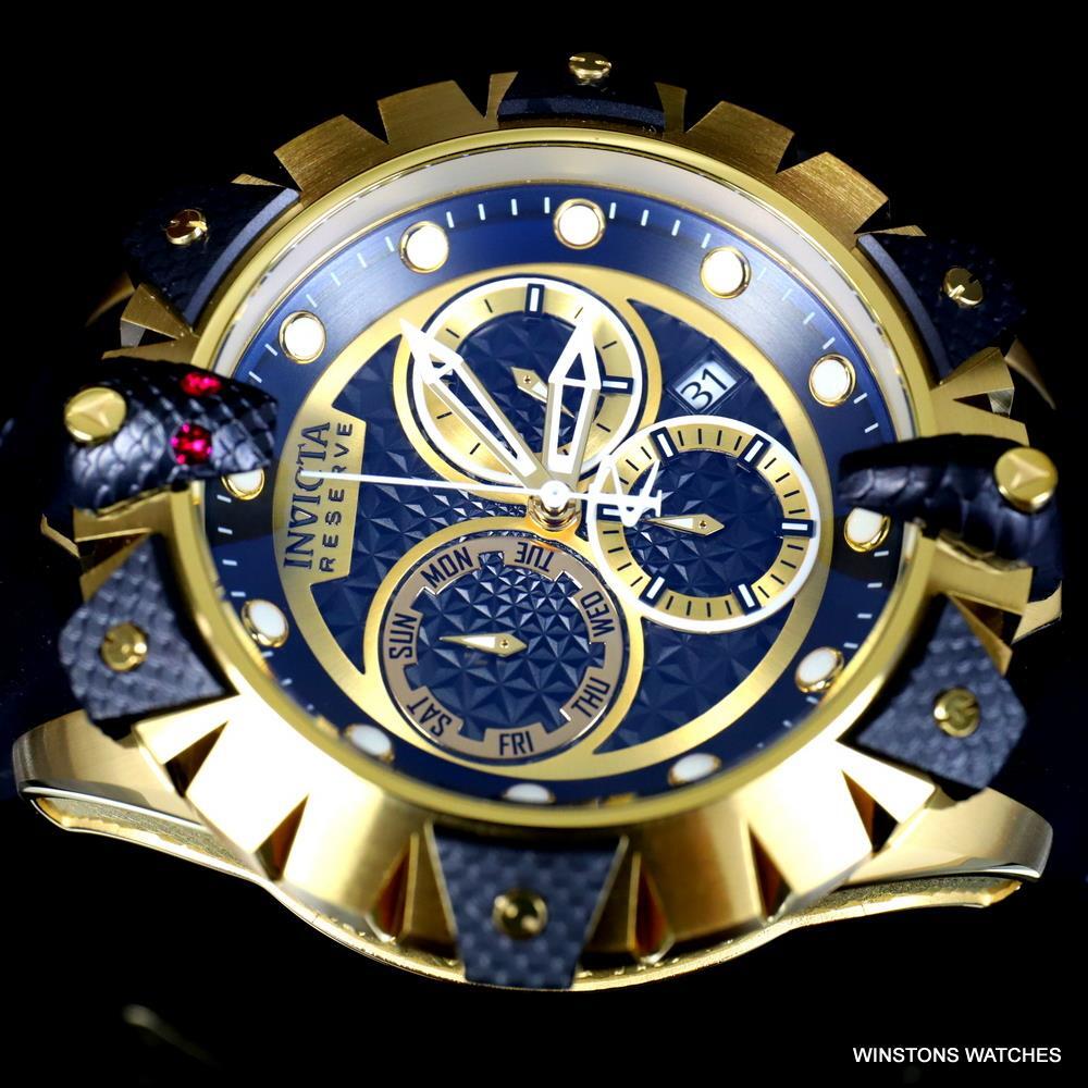 Invicta Reserve Venom Viper Swiss Mvt Chrono Gold Plated 52mm Black Watch New