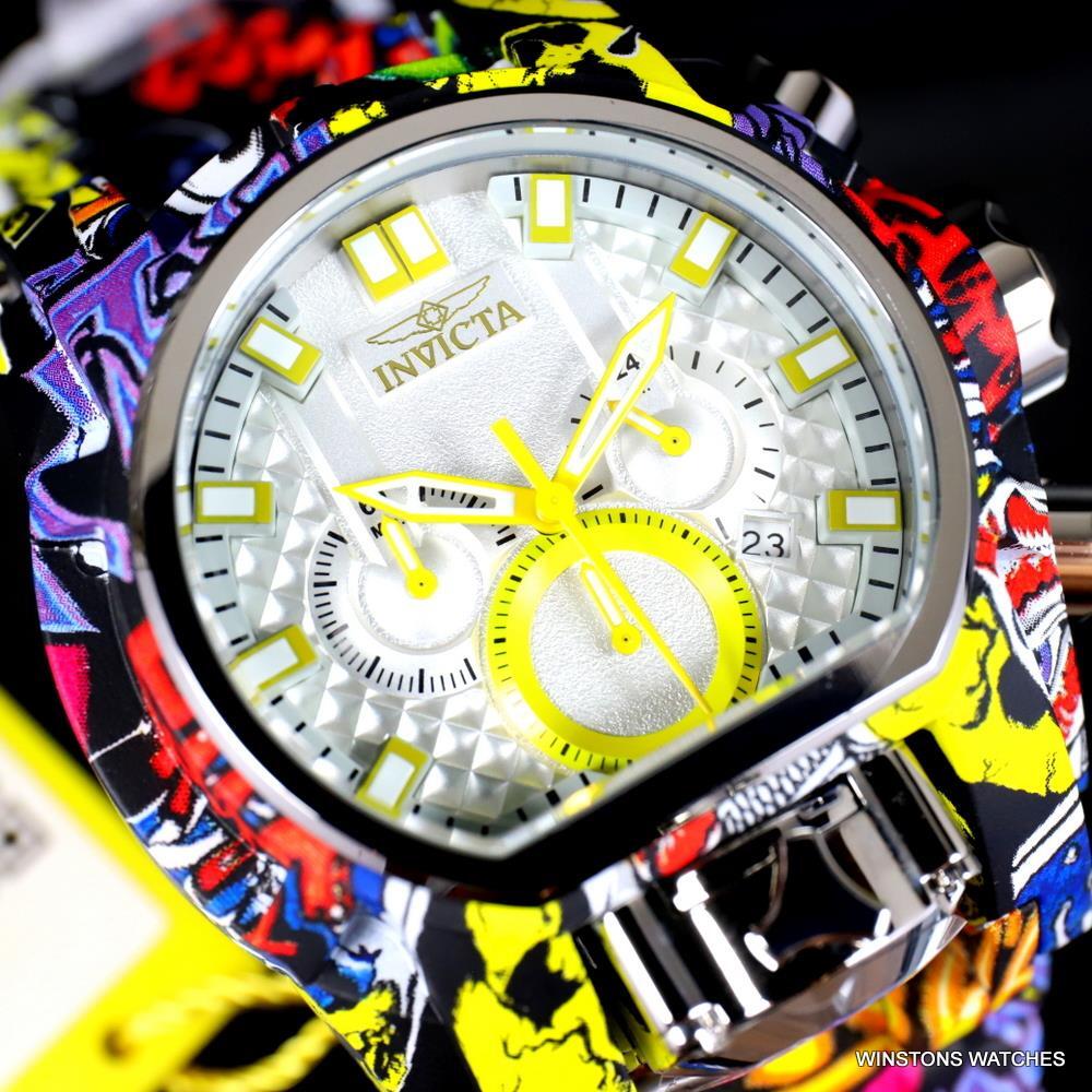 Invicta Reserve Bolt Zeus Magnum Graffiti Steel Yellow Swiss Mvt Watch 52mm New