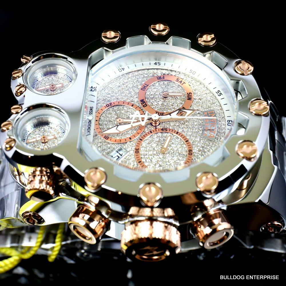Invicta Bolt Magnum Tria 2.5 CTW Diamond Rose Gold Two Tone Swiss 52mm Watch New