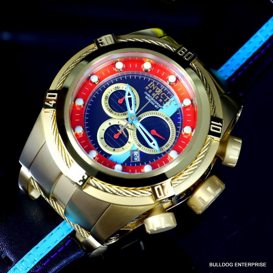 Invicta Reserve Bolt Zeus S1 Racer Leather 52mm Swiss Mvt Gold Plated Watch New