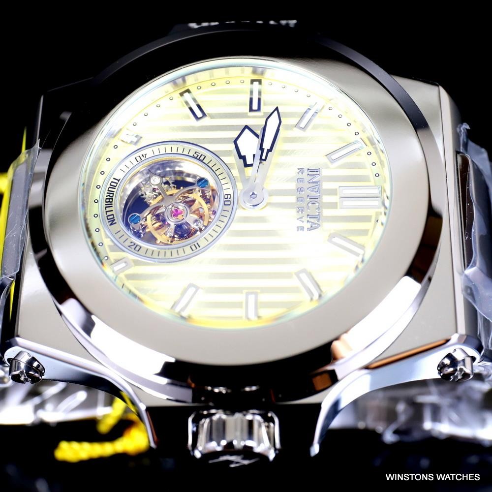 Invicta Reserve Akula Prestige Tourbillon 58mm Champagne Silver Steel Watch New