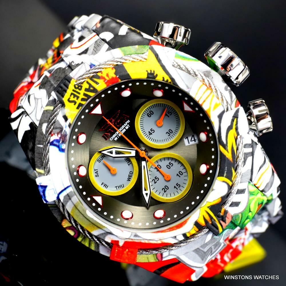 Invicta Bolt Zeus Hydroplated Steel Graffiti Chronograph 52mm Gunmetal Watch New