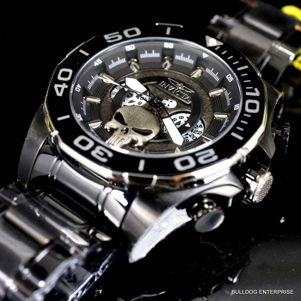 Invicta Marvel Punisher Chronograph Limited Black Stainless Steel 48mm Watch New