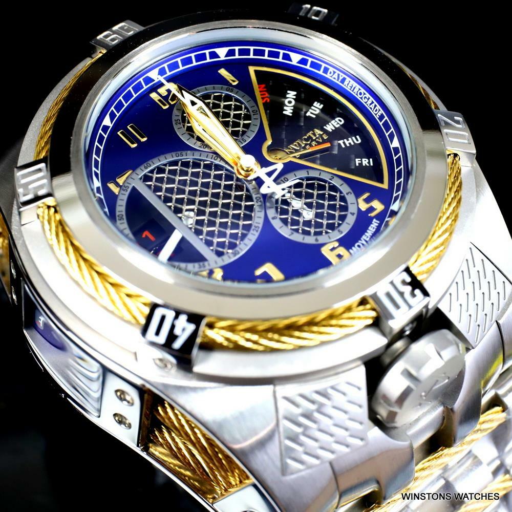 Invicta Bolt Zeus Tria Twisted Metal Steel 3 Swiss Dials Blue 52mm Watch New
