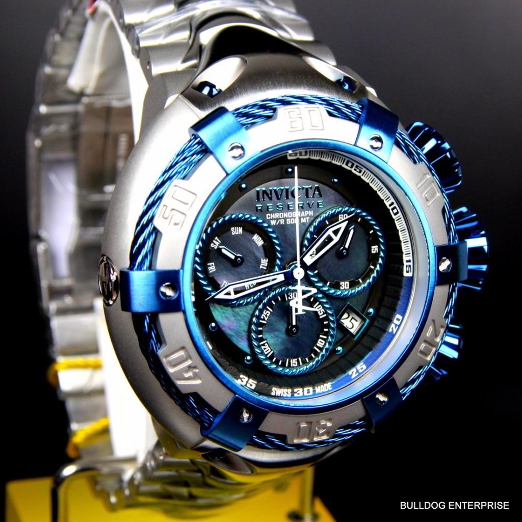Invicta Reserve Thunderbolt Black MOP Swiss Chronograph Blue Silver Watch New