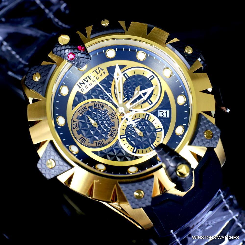 Invicta Reserve Venom Viper Swiss Mvt Chrono Gold Plated 52mm Black Watch New