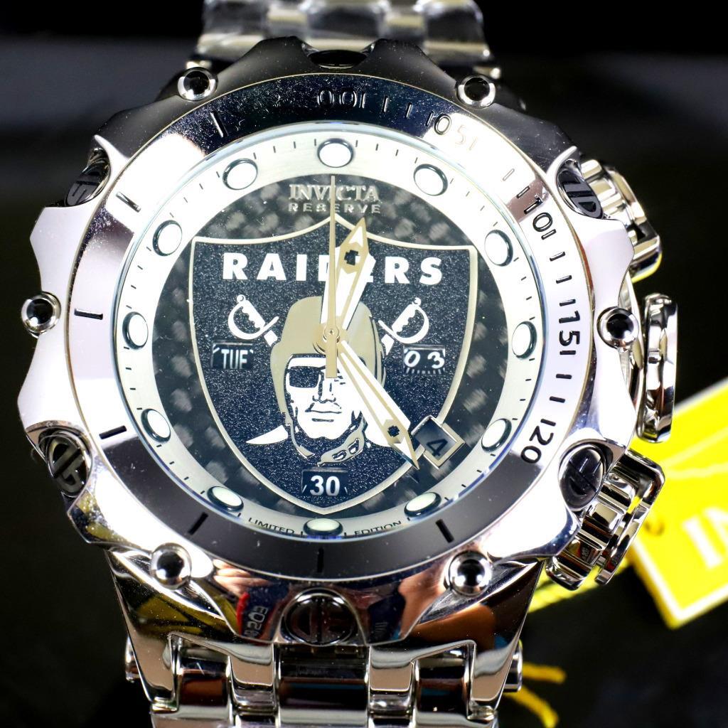 Invicta NFL Reserve Venom Hybrid Fusion Las Vegas Raiders Steel Swiss Watch New