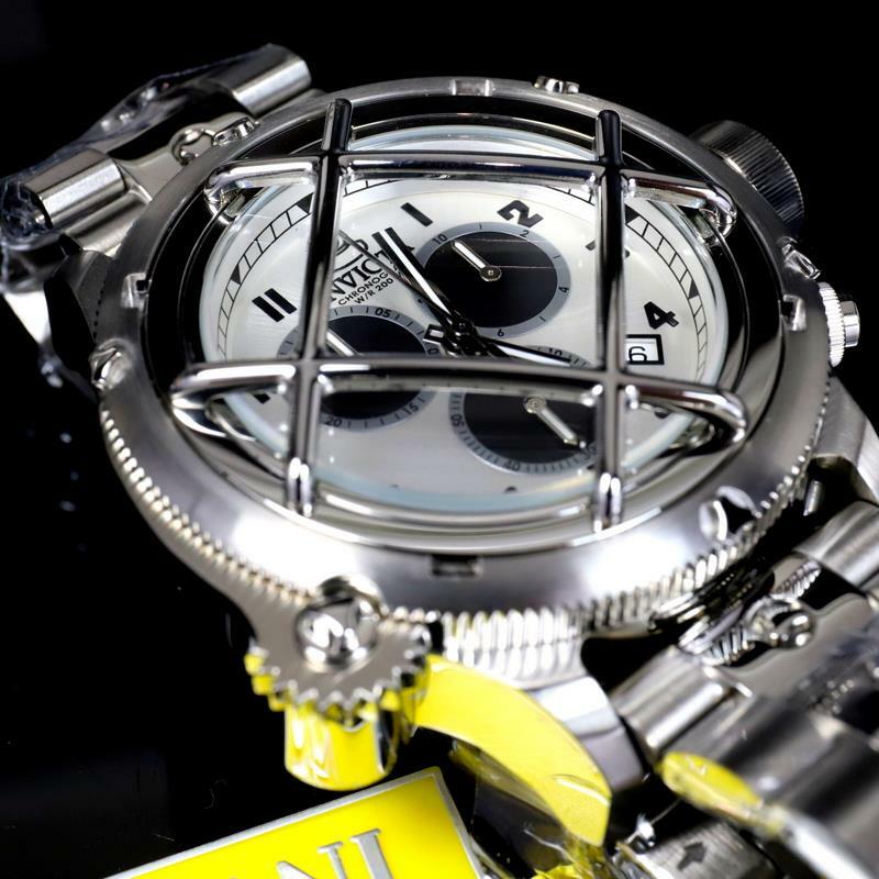 Invicta Russian Diver Nautilus Cage Swiss Mvt Steel Silver 52mm Chrono Watch New