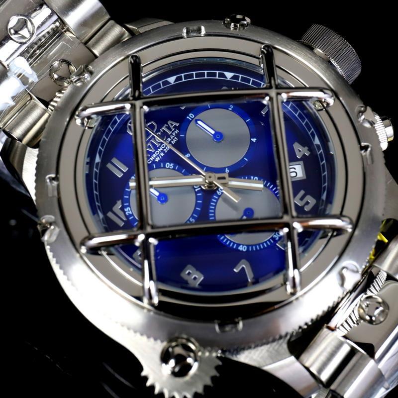 Invicta Russian Diver Nautilus Caged Swiss Mvt Steel Blue 52mm Chrono Watch New
