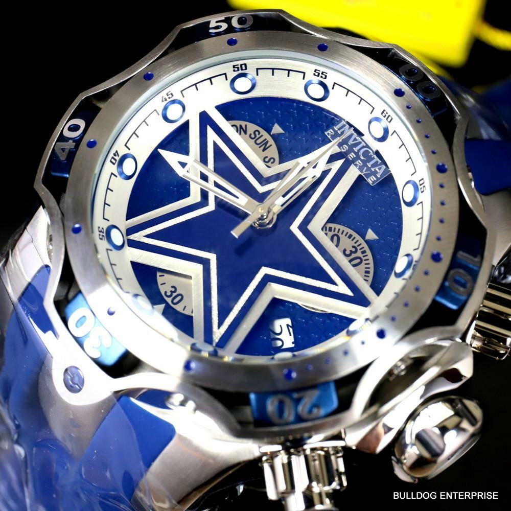 Invicta NFL Dallas Cowboys Venom Gen III 52mm Blue Swiss Chronograph Watch New