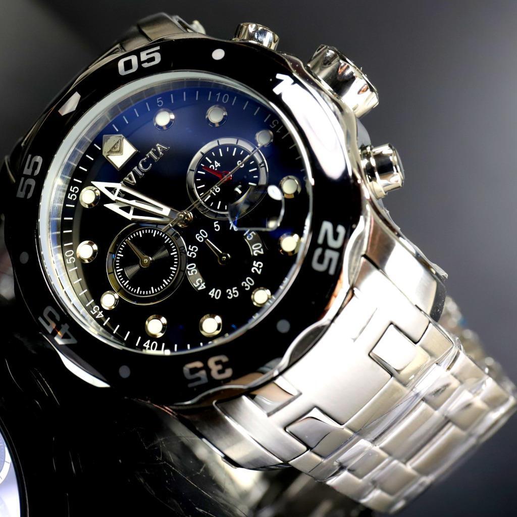 Invicta Pro Diver Scuba Black Dial Chronograph Stainless Steel Watch 48mm New