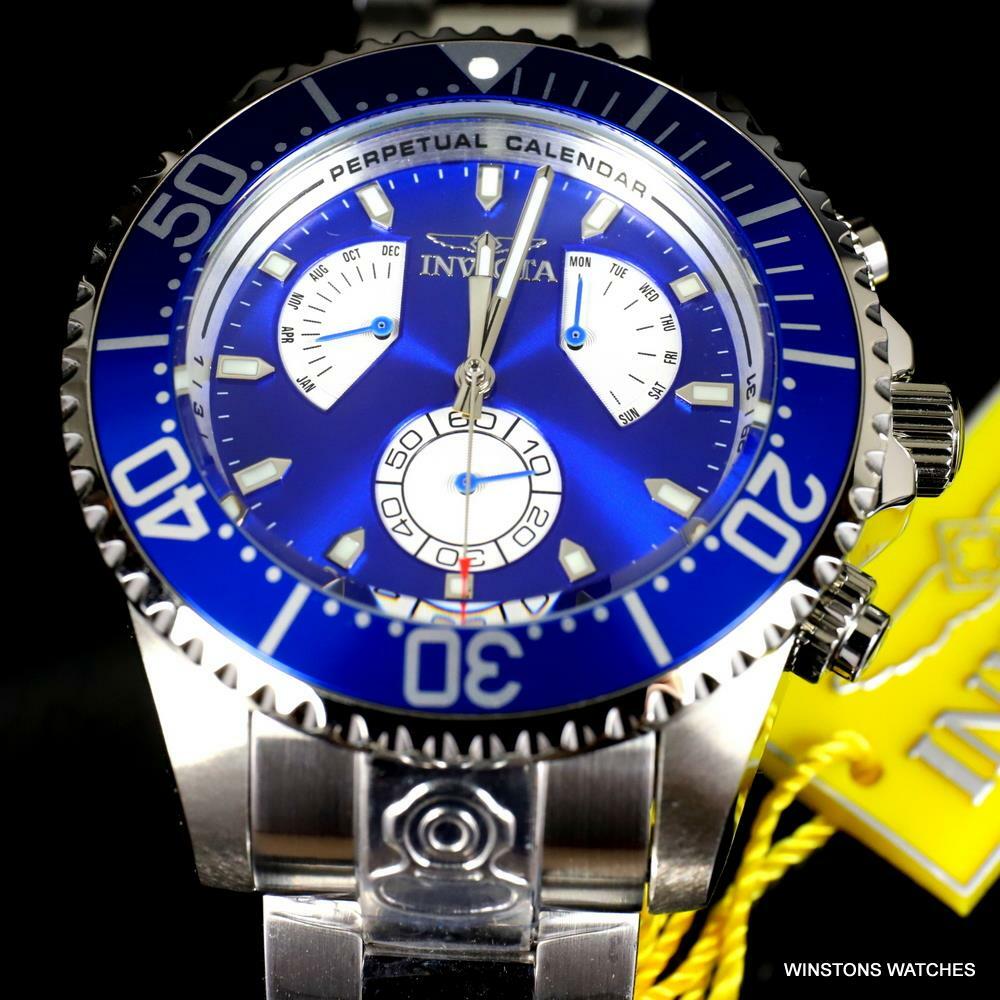 Invicta Grand Diver Master Calendar Stainless Steel Blue 47mm Watch New
