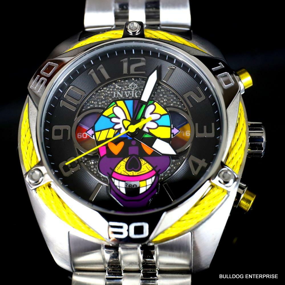 Invicta Britto Bolt Skull Silver Tone Stainless Steel Chronograph 47mm Watch New