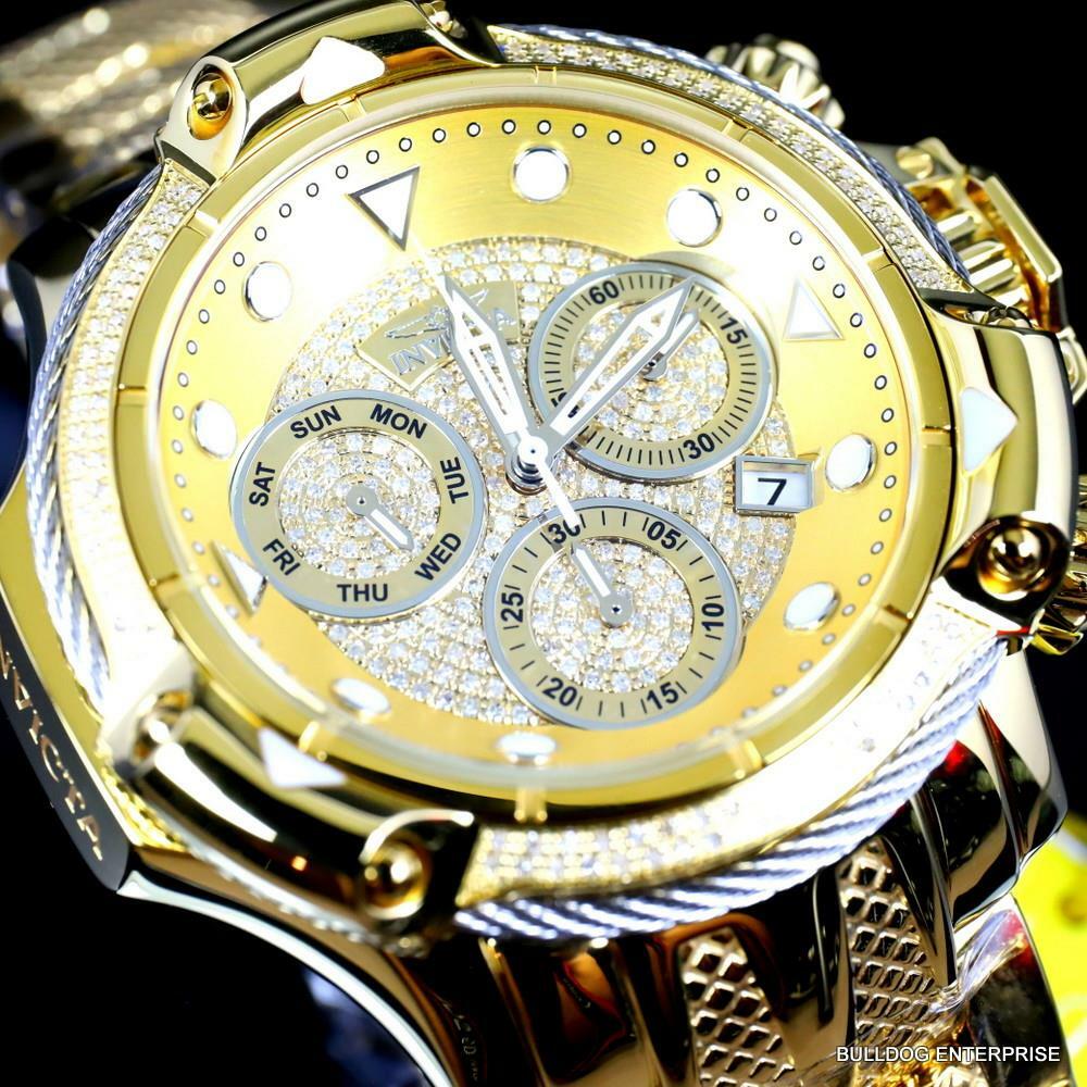 Invicta Subaqua Poseidon Bolt 1.29 CTW Diamond Swiss Gold Plated 50mm Watch New