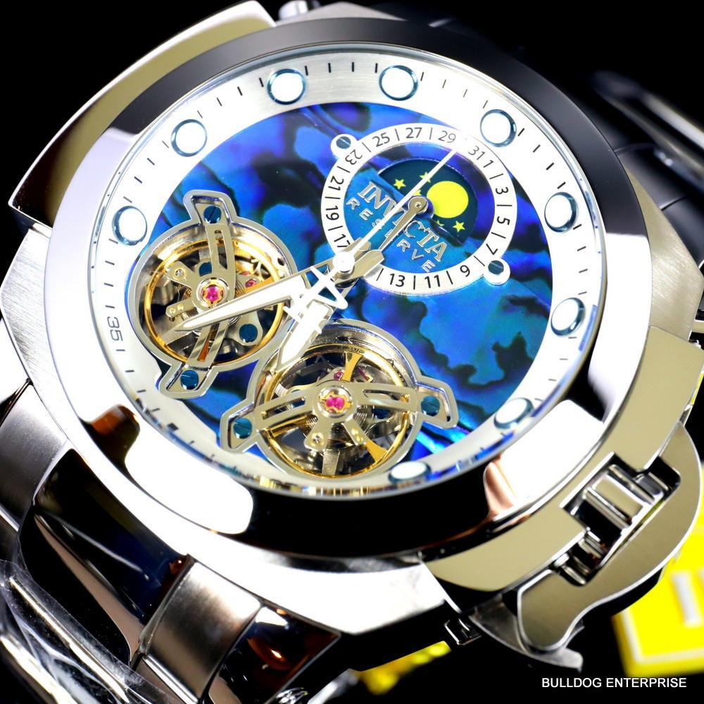 Invicta Man of War Double Open Heart Automatic Moon Blue Abalone Watch New