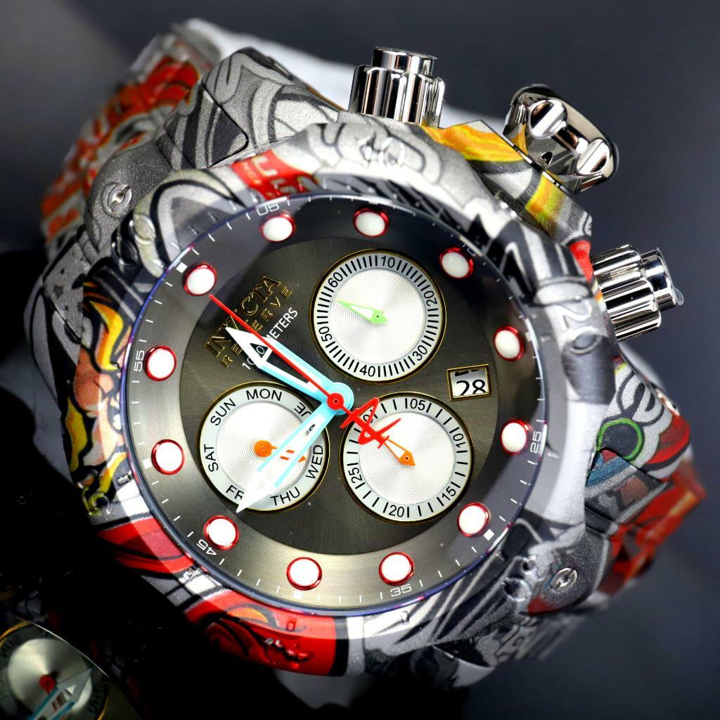 Invicta Reserve Venom Graffiti Swiss Mvt Gray Hydroplated Steel 52mm Watch New