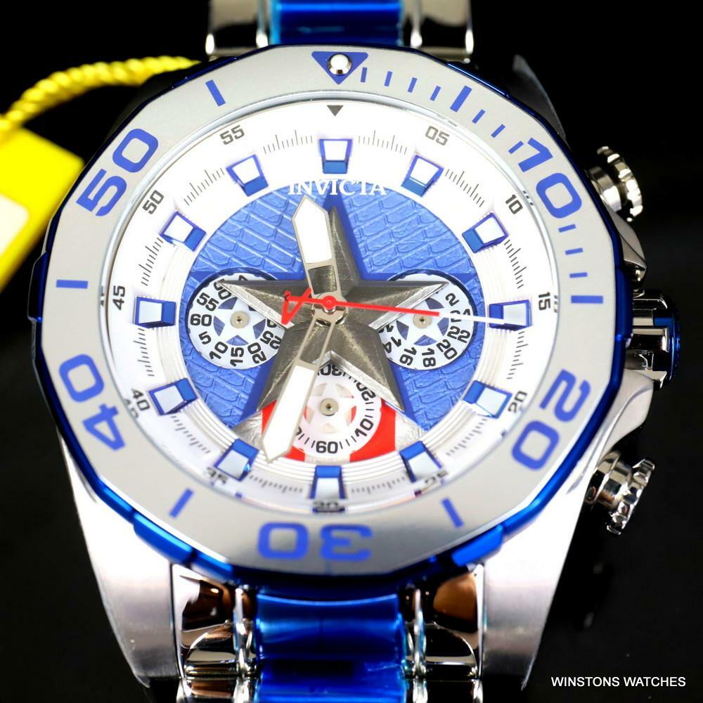 Invicta Marvel Captain America Stainless Steel Limited Edn 48mm Blue Watch New