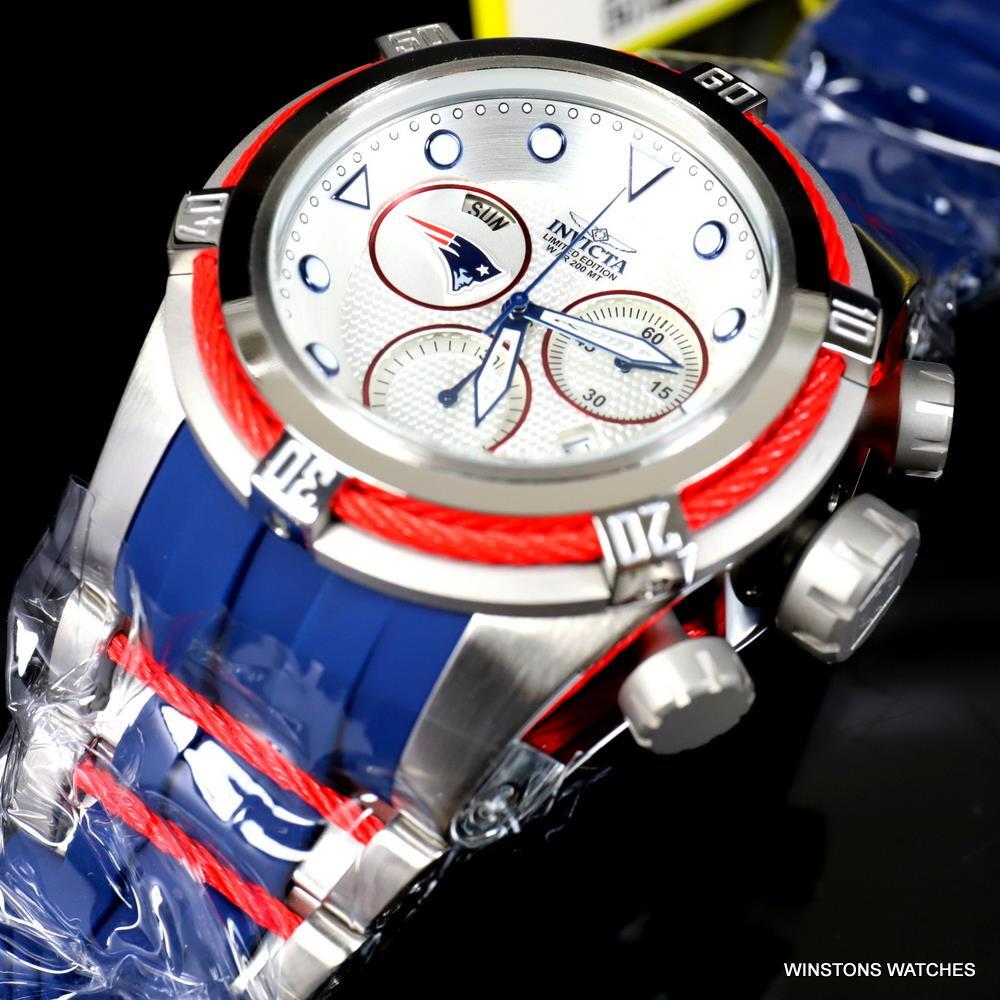 Invicta NFL Bolt Zeus New England Patriots Chronograph Swiss Blue 52mm Watch New