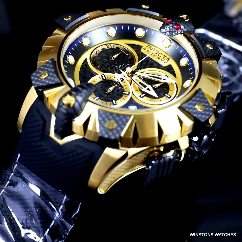 Invicta Reserve Venom Viper Swiss Mvt Chrono Gold Plated 52mm Black Watch New