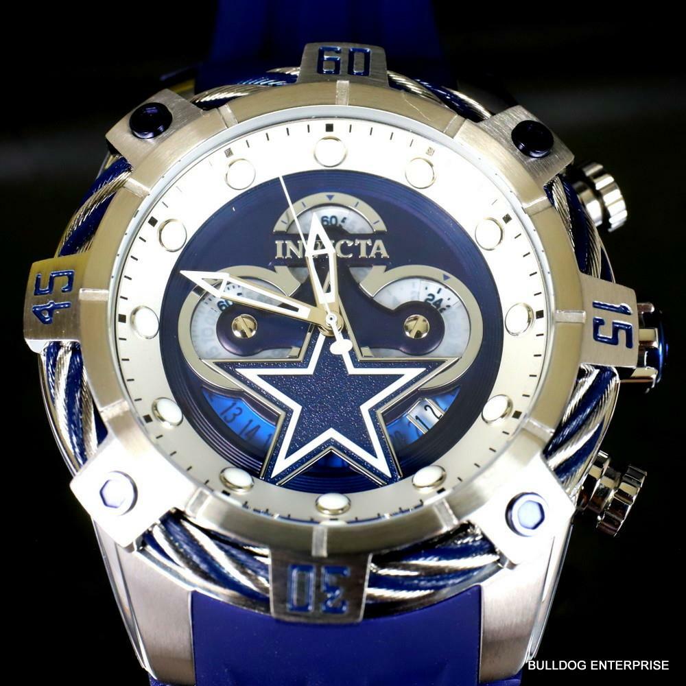 Invicta NFL Dallas Cowbys Bolt Blue Chronograph Silicone Watch 52mm New