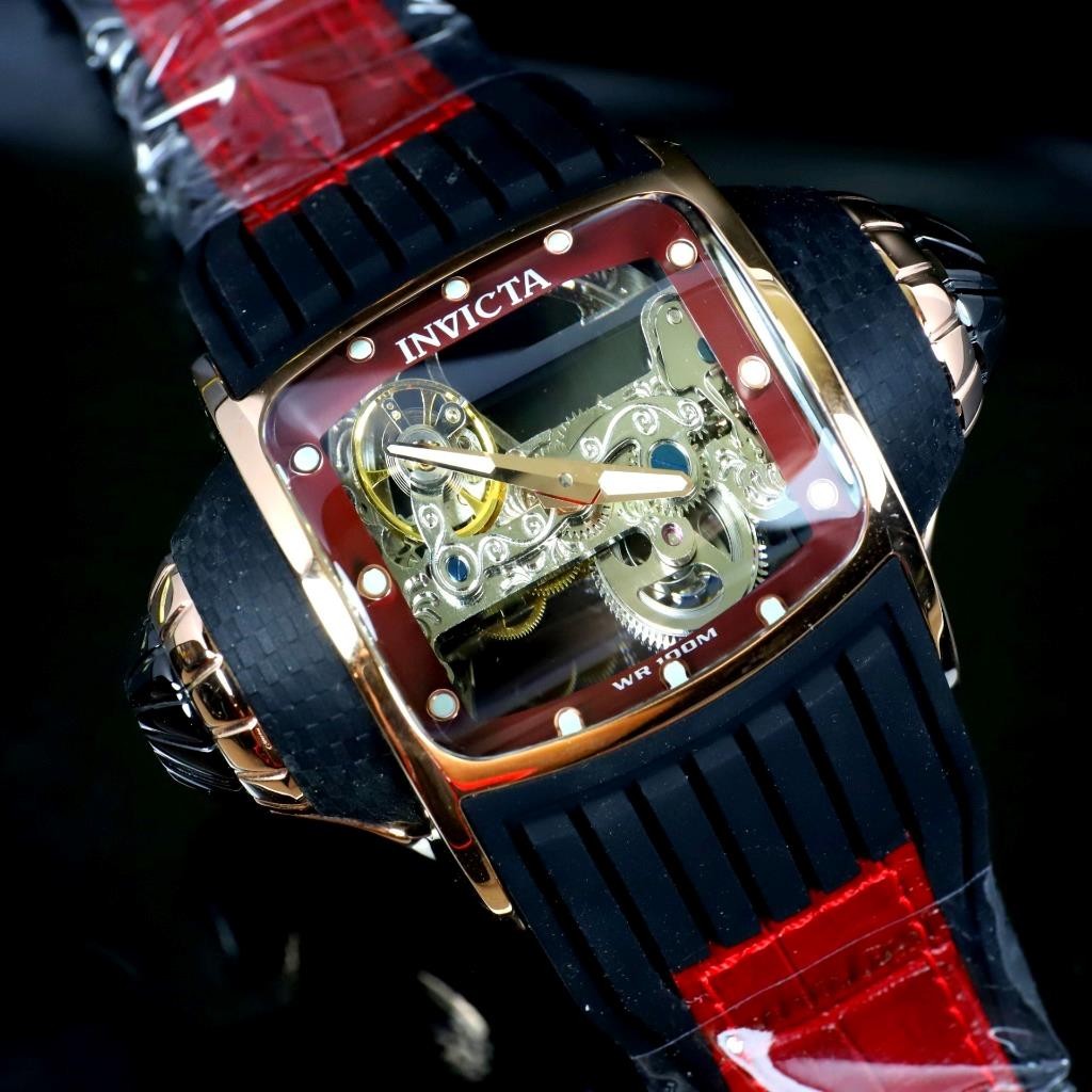 Invicta Vintage Ghost Bridge Automatic Skeletonized Rose Gold Red 68mm Watch New