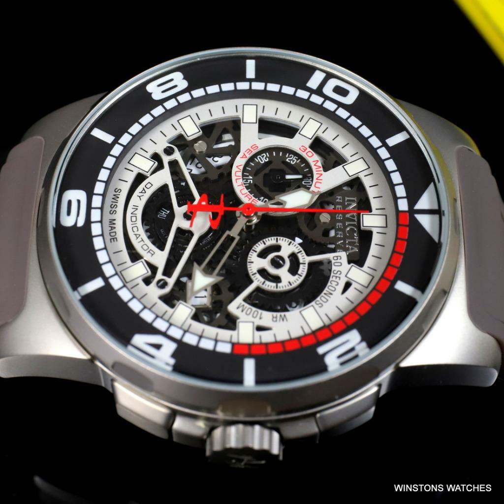 Invicta Reserve Sea Vulture Swiss Made 47mm Gray Rubber Skeletonized Watch New