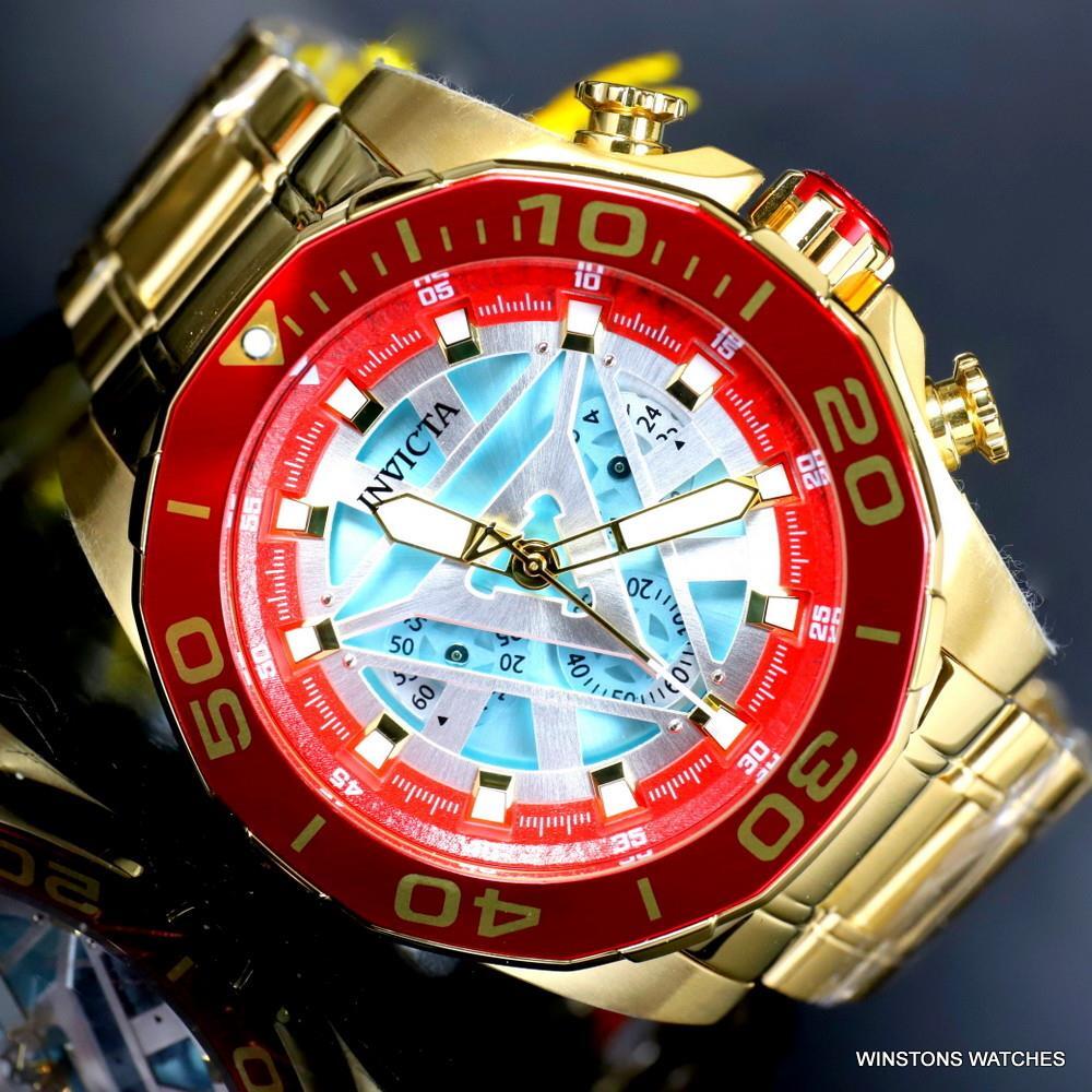 Invicta Marvel Iron Man Arc Reactor Gold Plated Steel Limited Edn 48mm Watch New