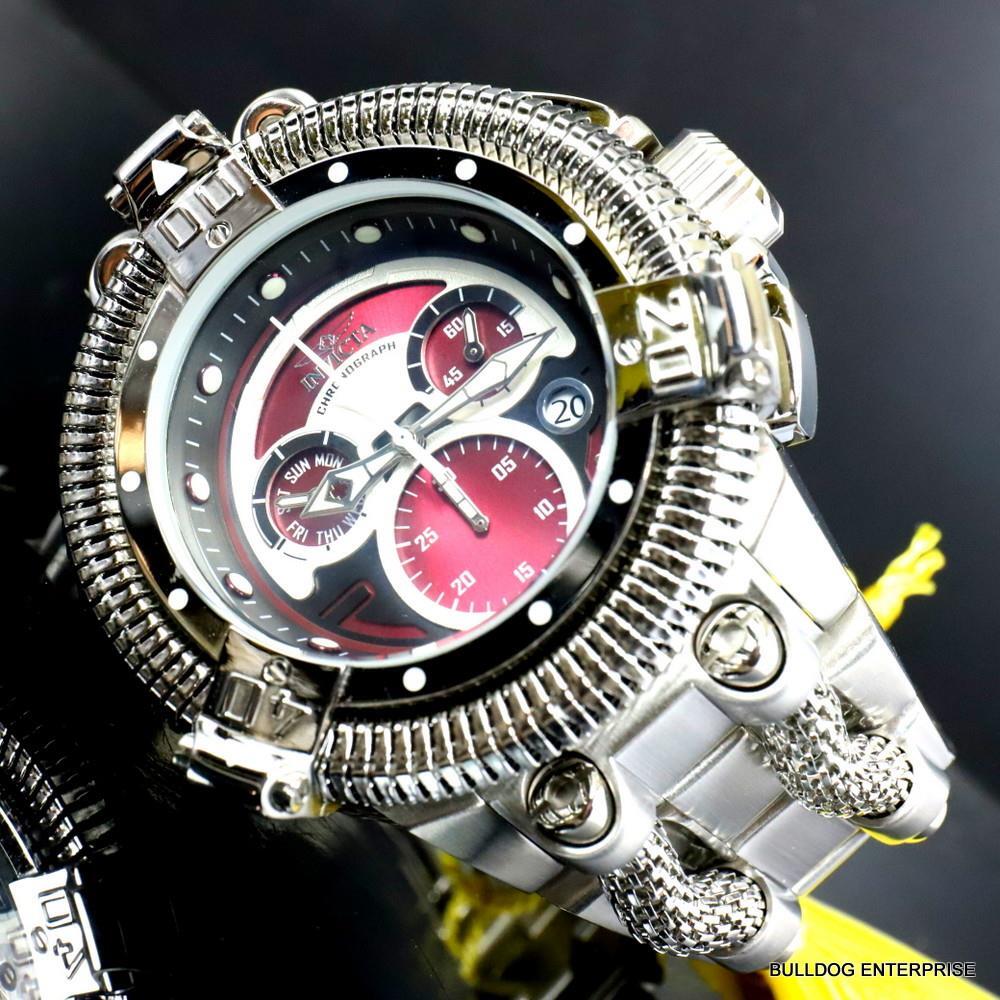 Invicta King Python Stainless Steel Ronda Z60 Burgandy Chronograph Watch New