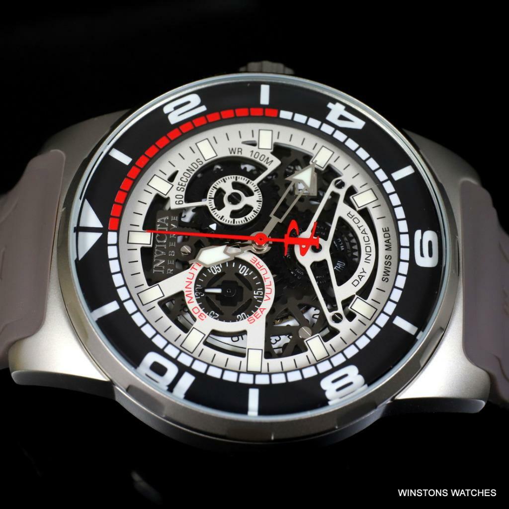 Invicta Reserve Sea Vulture Swiss Made 47mm Gray Rubber Skeletonized Watch New