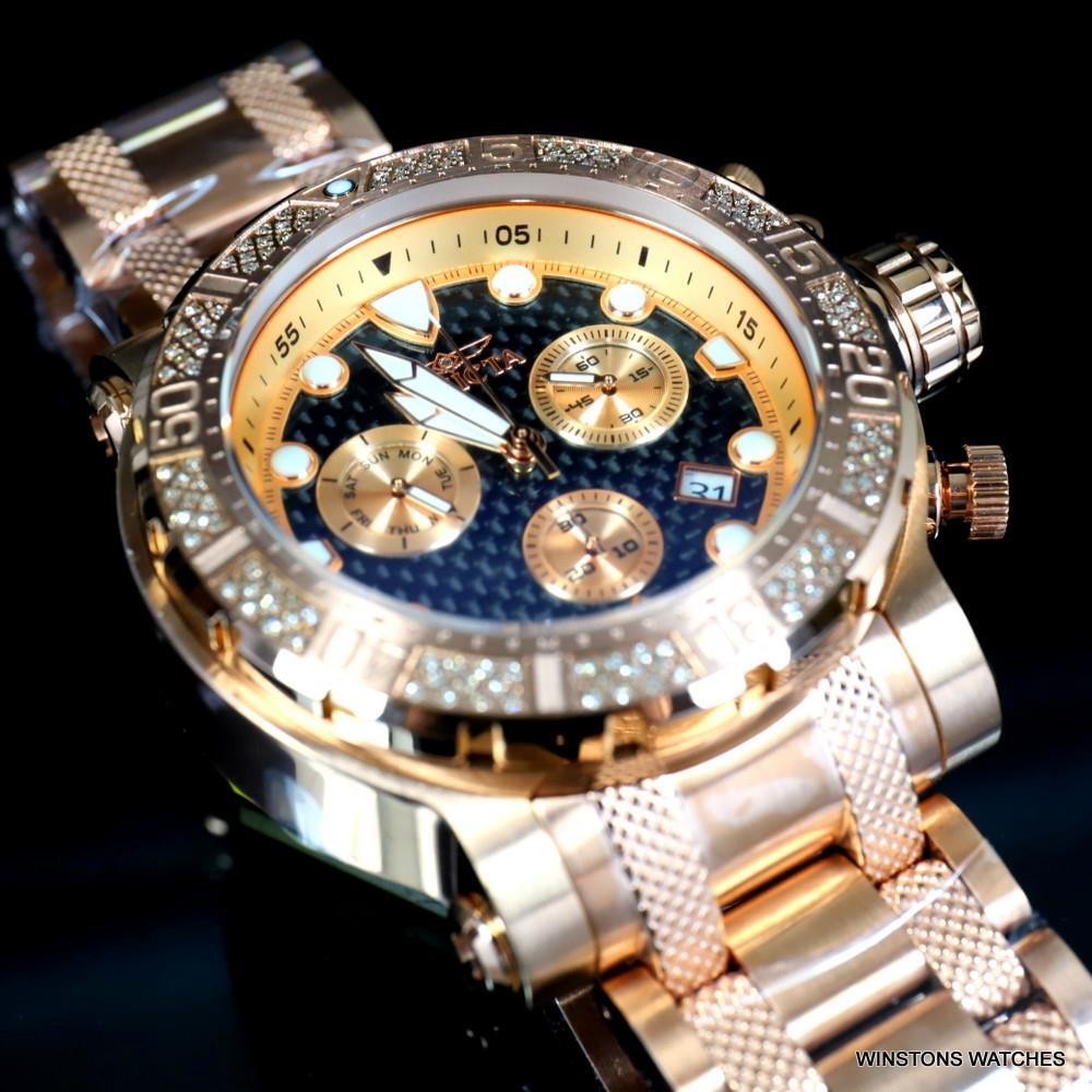 Invicta Coalition Forces .56 CTW Diamond Rose Gold Plated Chrono 52mm Watch New