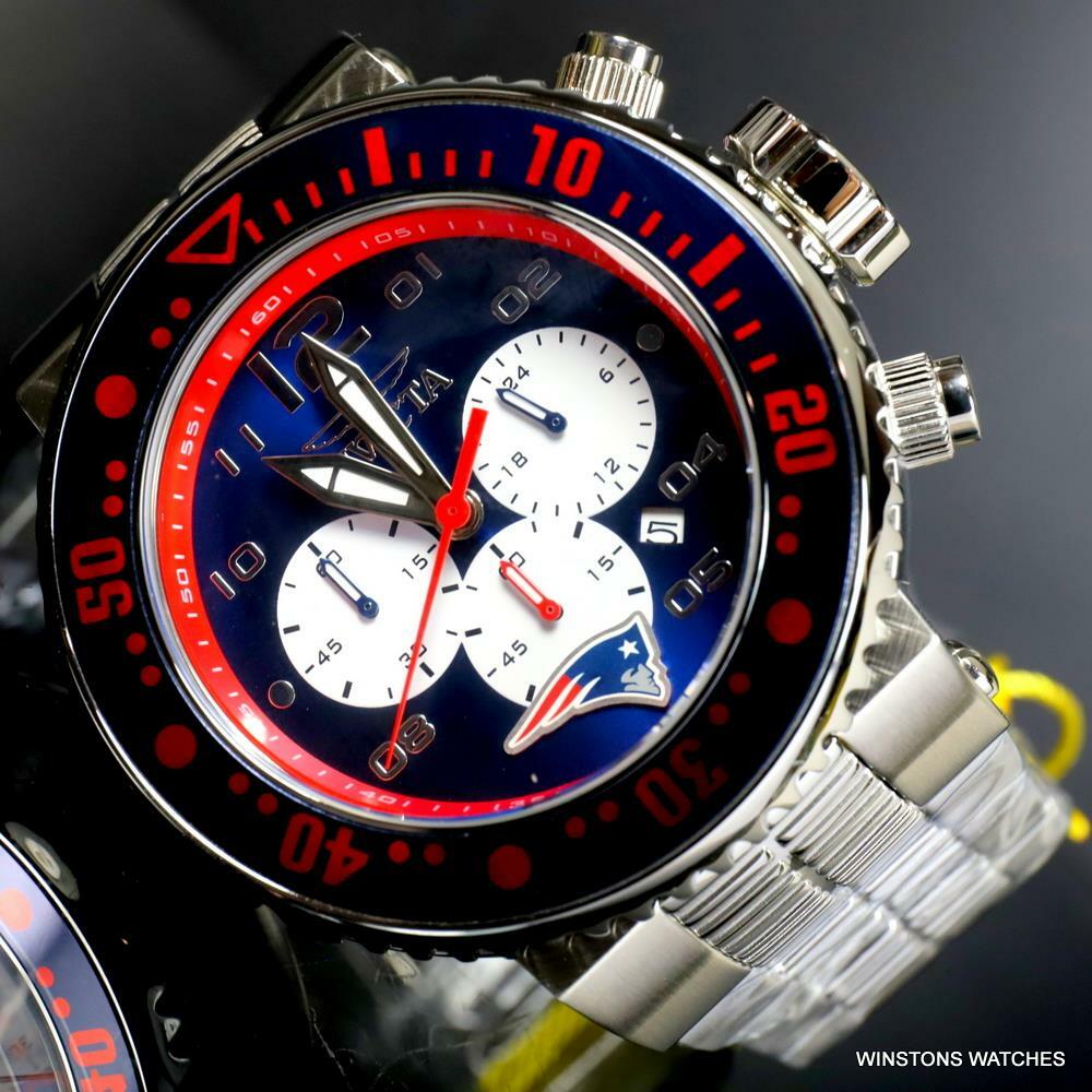 Invicta NFL Grand Pro Diver New England Blue Red Steel Chrono 52mm Watch New