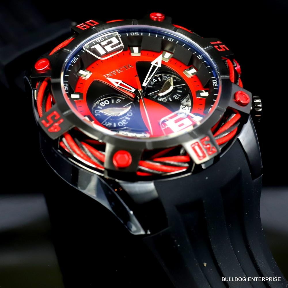 Invicta Bolt Marvel Deadpool Chronograph Red Black Rubber Limited 52mm Watch New