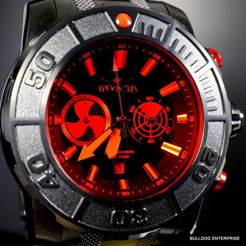 Invicta Coalition Forces Sonar Radar Black Stainless Steel Red 58mm Chrono New