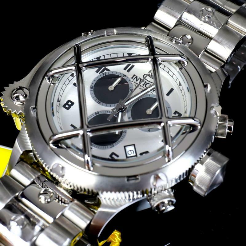 Invicta Russian Diver Nautilus Cage Swiss Mvt Steel Silver 52mm Chrono Watch New