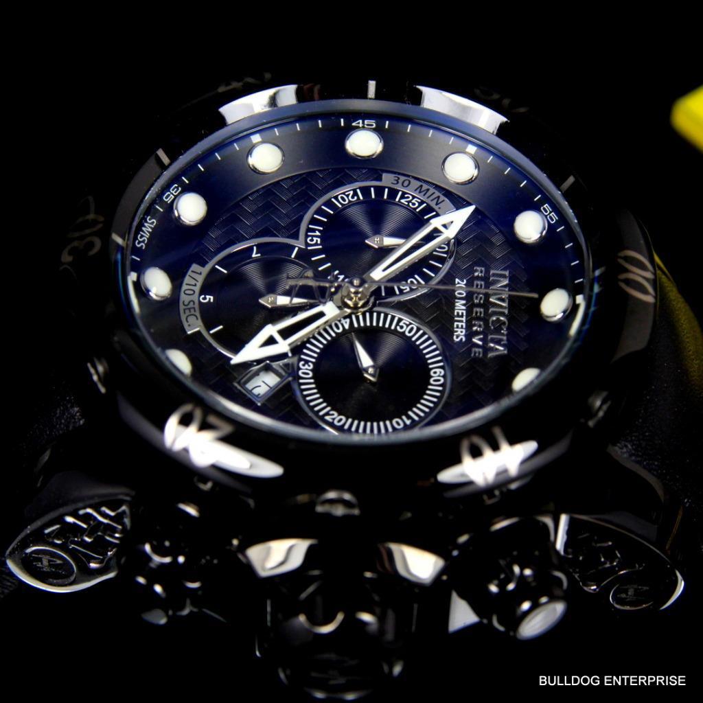 Invicta 52mm Reserve Venom Swiss Made Chronograph Black Leather Watch New