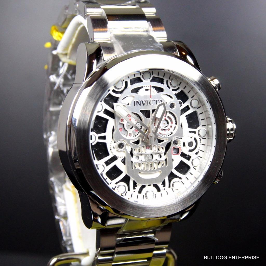 Invicta Corduba Skull Collection Skeletonized Chronograph Steel Silver Watch New