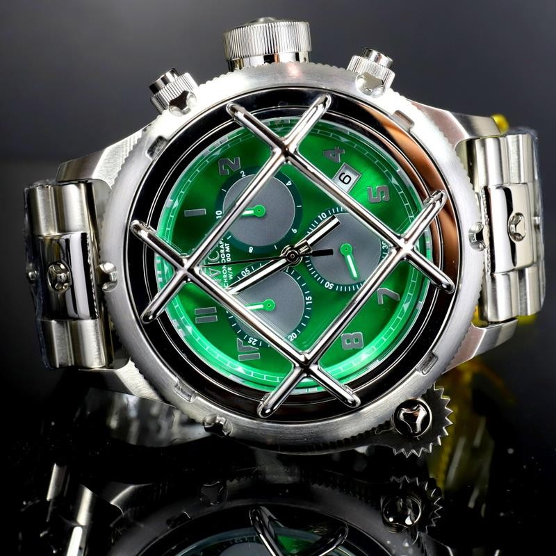 Invicta Russian Diver Nautilus Caged Swiss Mvt Steel Green 52mm Chrono Watch New