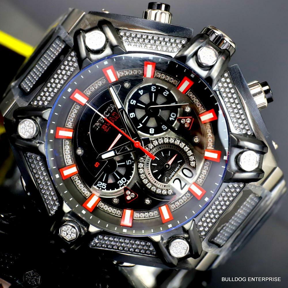 Invicta Shaq Bolt 1.4CTW Diamond Steel Swiss Mvt Chrono Black Red Watch 60mm New