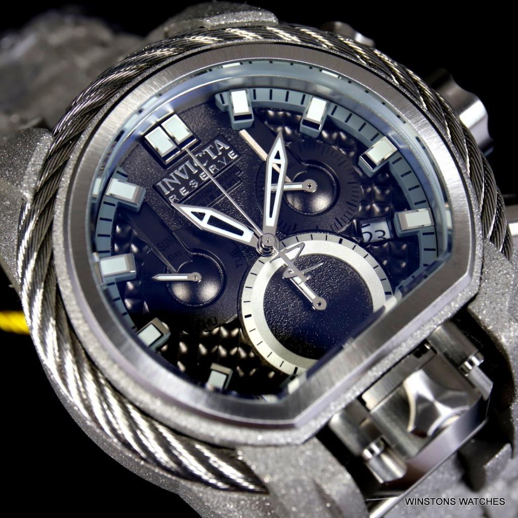 Invicta Reserve Bolt Zeus Magnum Sandblasted Steel 52mm Black 2 Dials Watch New