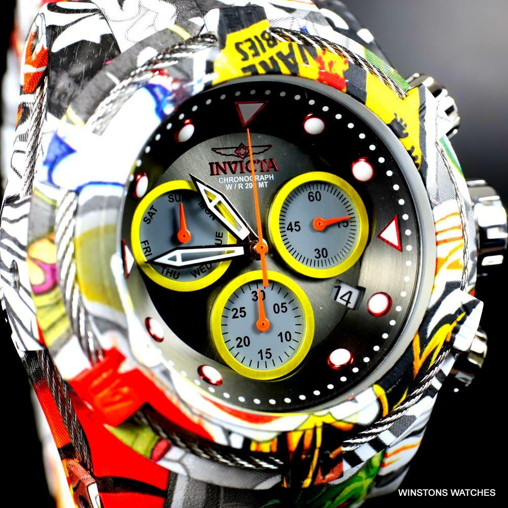 Invicta Bolt Zeus Hydroplated Steel Graffiti Chronograph 52mm Gunmetal Watch New