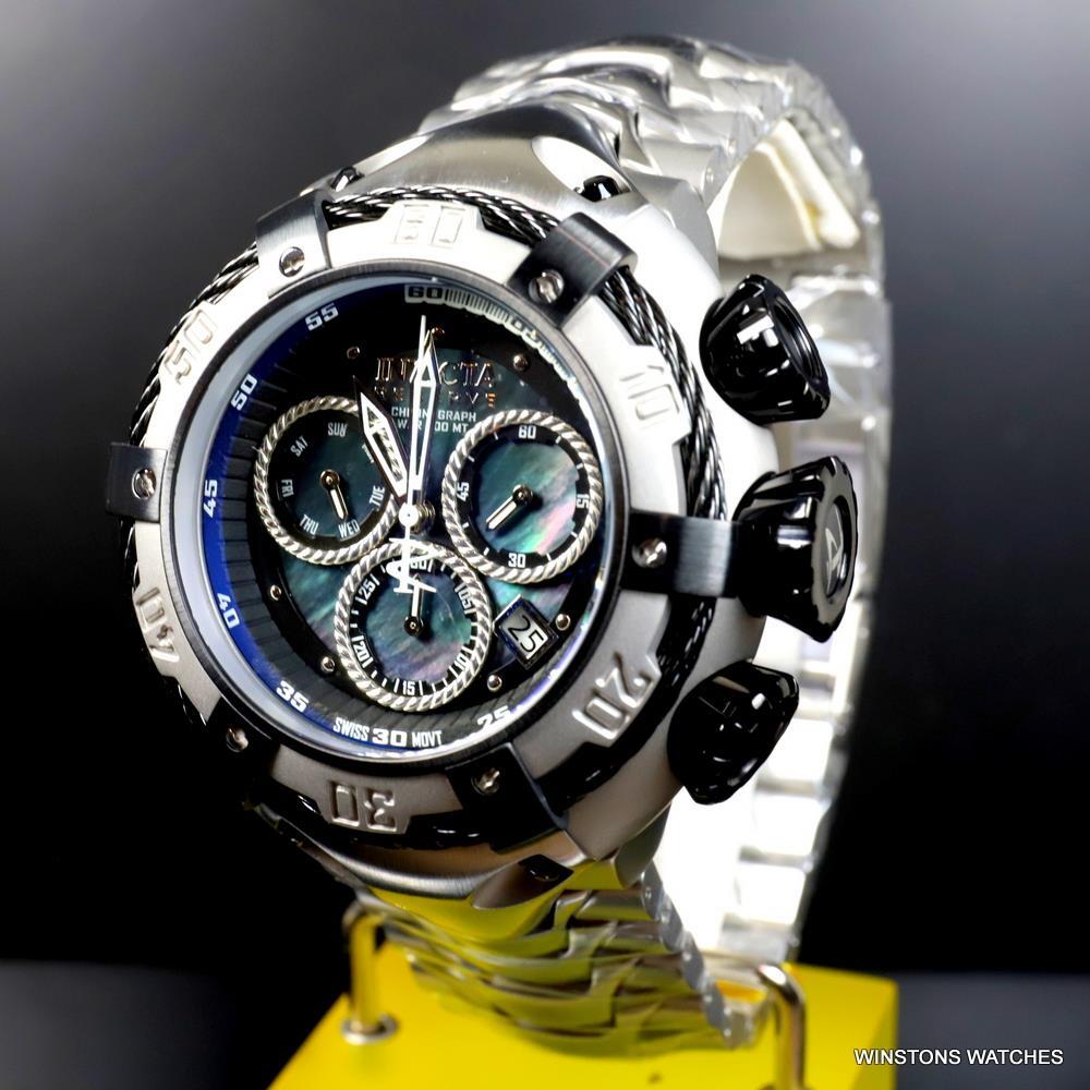 Invicta Reserve Thunderbolt Black MOP Chronograph Steel 56mm Swiss Mvt Watch New